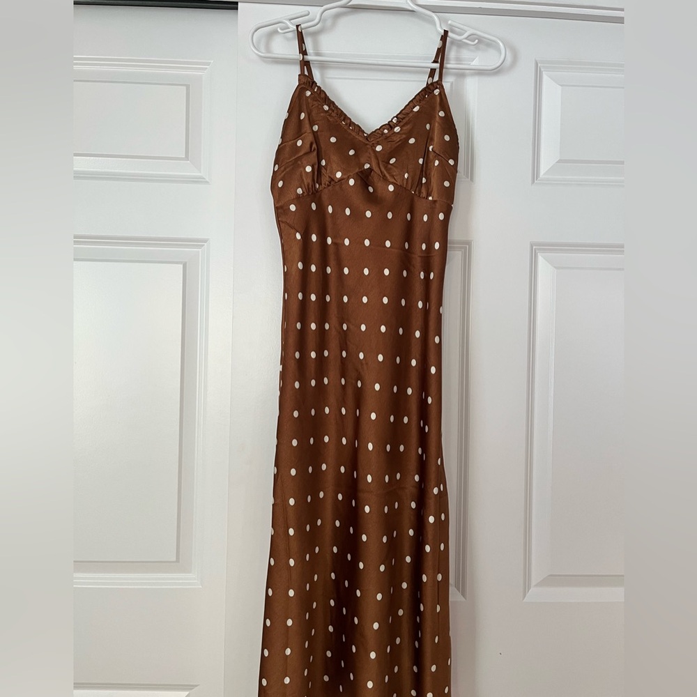 Japna Brown and White Polka Dot Midi Dress
